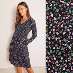 Boden Layla Jersey Long Sleeve Dress Multicolor Leopard Print Size 6 L
